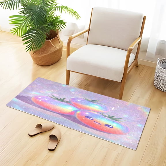 Soft Plush Water Absorbent Floor Mat, TPR Non Slip Base Doormat for Bathroom Bedroom Kitchen Entrance Cute Tomatoes