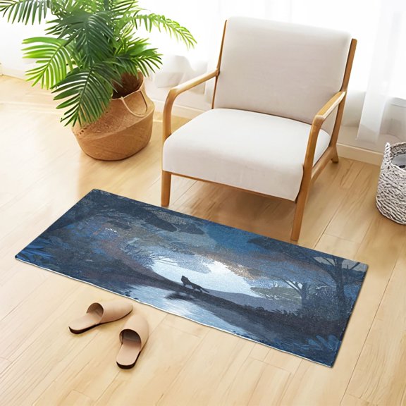 Soft Plush Water Absorbent Floor Mat, TPR Non Slip Base Doormat for Bathroom Bedroom Kitchen Entrance Flat Vector Animal Silhouette