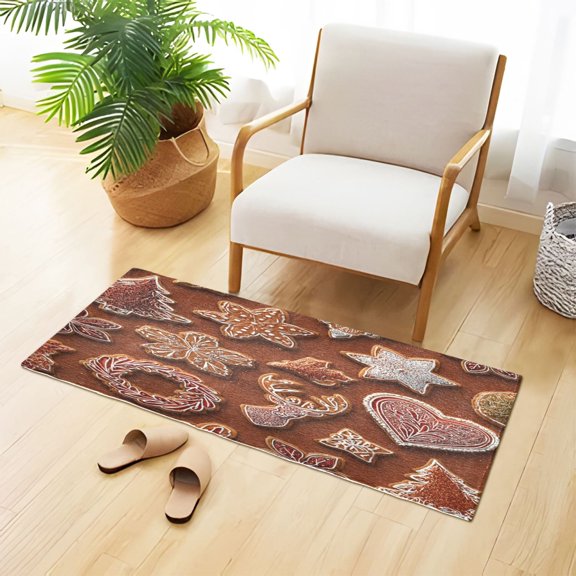 Soft Plush Water Absorbent Floor Mat, TPR Non Slip Base Doormat for Bathroom Bedroom Kitchen Entrance Gingerbread Cookies
