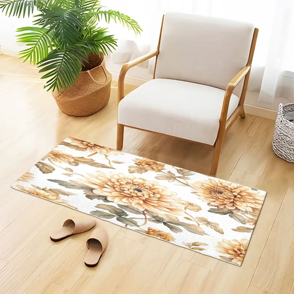 Soft Plush Water Absorbent Floor Mat, TPR Non Slip Base Doormat for Bathroom Bedroom Kitchen Entrance Maroon Chrysanthemums