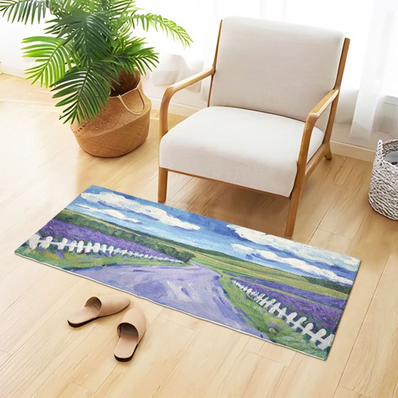 Soft Plush Water Absorbent Floor Mat, TPR Non Slip Base Doormat for Bathroom Bedroom Kitchen Entrance Pretty Beautiful Road