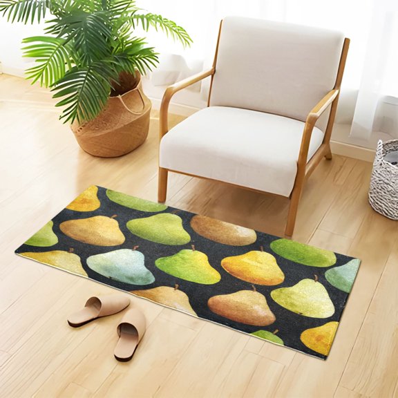 Soft Plush Water Absorbent Floor Mat, TPR Non Slip Base Doormat for Bathroom Bedroom Kitchen Entrance Stylish Pear Pattern Watercolor