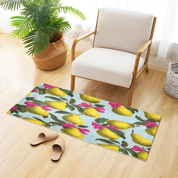 Soft Plush Water Absorbent Floor Mat, TPR Non Slip Base Doormat for Bathroom Bedroom Kitchen Entrance Yellow Pear Pattern