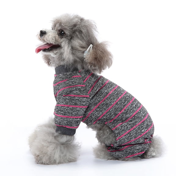 Soft Polyester 4-Leg Dog Pajamas with Striped Pattern - Breathable Pullover Pet Sleepwear