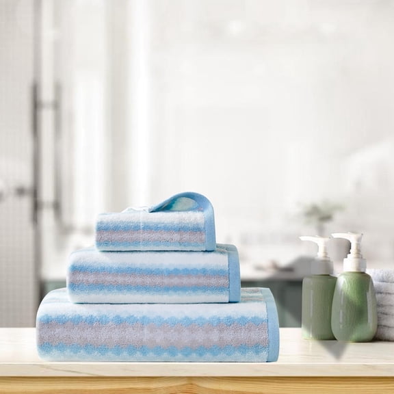 Soft Polyester Bath Towel 34x34cm, 75x34cm, 70x140cm - Blue & Mint Green, Highly Absorbent, Quick-Drying, Spa & Beach Towel, Durable Double-Needle Stitching, Lightweight 560g for Home & Travel