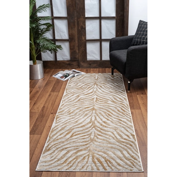 Soft Polyester Gold Runner Rug | For High Traffic Home Areas | Kid & Pet Friendly, Jute Backed