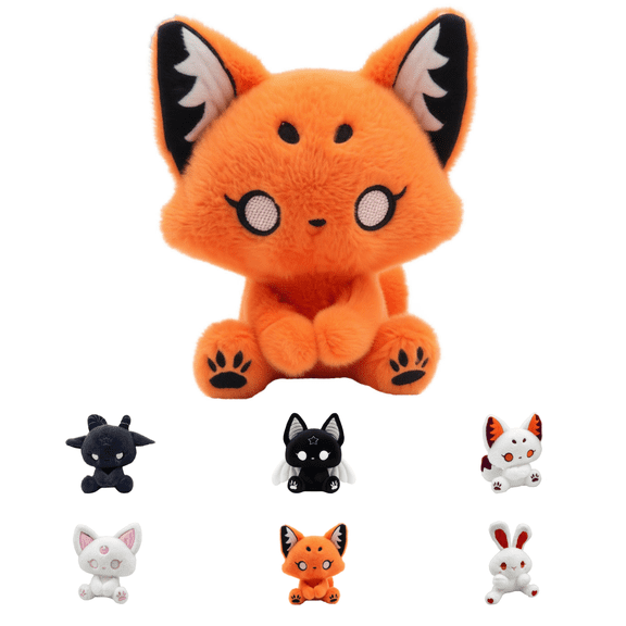 Soft Polyester Gothic Plush Toys, Dark Fantasy Bunny Fox Cat Demon Creature Stuffed Animals, Cute Sitting Plushies, Halloween Decorations Indoor, Collectible for Bedroom Decor & Holiday Gift Giving-E