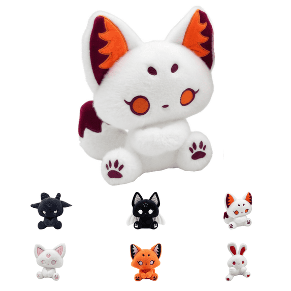 Soft Polyester Gothic Plush Toys, Dark Fantasy Bunny Fox Cat Demon Creature Stuffed Animals, Cute Sitting Plushies, Halloween Decorations Indoor, Collectible for Bedroom Decor & Holiday Gift Giving-C