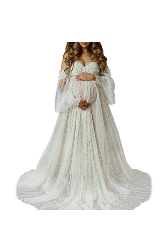 Soft Polyester Maternity Photography Dress Feature Flowy Accent and Elastic Waist Pregnancy Photoshoot Props