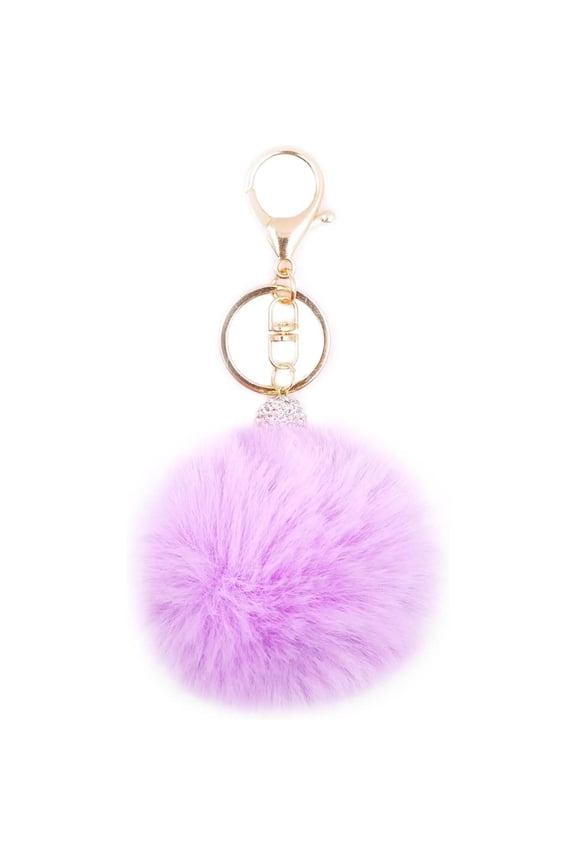 Soft Pom Pom Keychain Artificial Rabbit Fur Plush Fluffy Ball Key Ring with Shiny Crystal