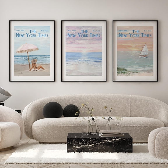 Soft Poster Trendy Retro Newspaper Wall Art Vintage New York Posters New York Beach Wall Art Dorm Room Decor, Stretched Canvas