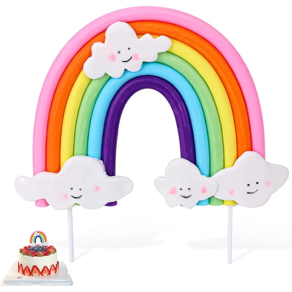 Soft Pottery Rainbow Cake Topper - Colorful Rainbow Theme Cake Decoration Supplies for Birthday Party and Wedding