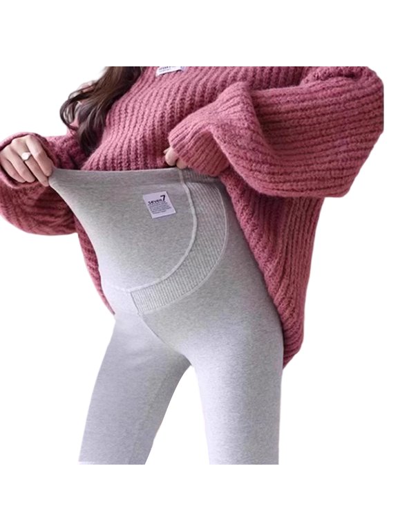 Soft Pregnancy Pants Thermal Over Belly Maternity Pants Stretchable Fleece Lining For Cold Weather Outdoor Activity