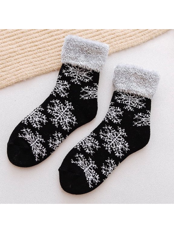 Soft Premium Fleece Crew Socks Deer Patterns for Fleece Lining Fuzzy Soft Slipper Socks for Winter Christmas, Holiday or Birthday Gift
