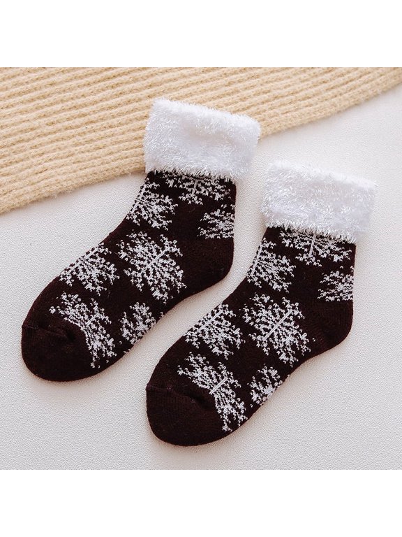 Soft Premium Fleece Crew Socks Deer Patterns for Fleece Lining Fuzzy Soft Slipper Socks for Winter Christmas, Holiday or Birthday Gift