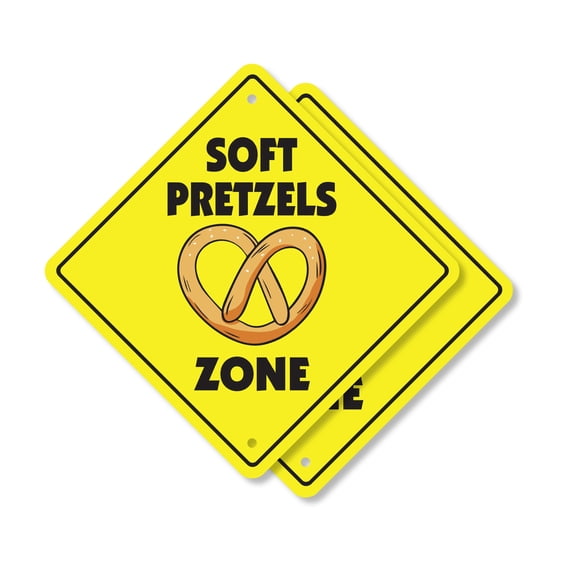 Soft Pretzels (2 Pack) Plastic Crossing Sign - 10 Inch X 10 Inch Xing Sign Gift Food Snack Salt Sweet Treat Bakery Festival Fun Party Event Decor