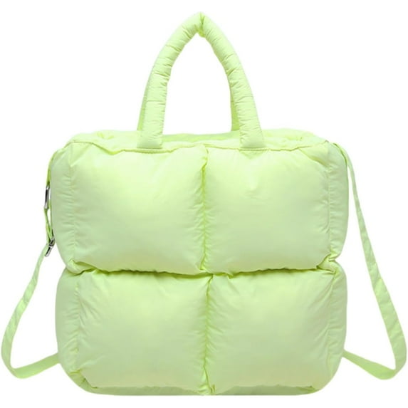 Soft Puffer Tote Bag for Women, Small Quilted Puffy Handbag Cotton Padded Trendy Satchel Shoulder Crossbody Purse