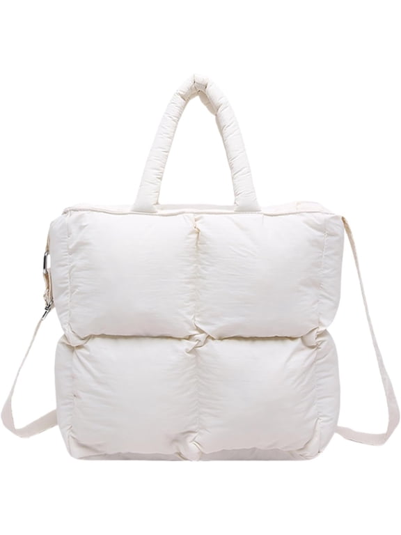 Soft Puffer Tote Bag for Women, Small Quilted Puffy Handbag Cotton Padded Trendy Satchel Shoulder Crossbody Purse