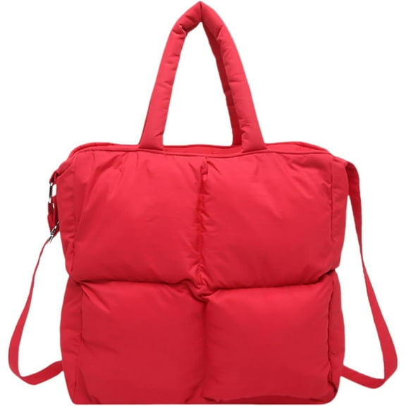 Soft Puffer Tote Bag for Women, Small Quilted Puffy Handbag Cotton Padded Trendy Satchel Shoulder Crossbody Purse