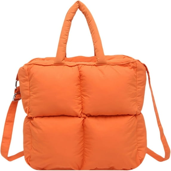 Soft Puffer Tote Bag for Women, Small Quilted Puffy Handbag Cotton Padded Trendy Satchel Shoulder Crossbody Purse