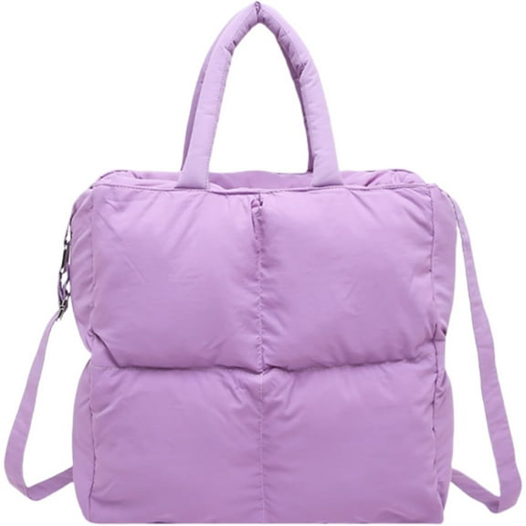 Soft Puffer Tote Bag for Women, Small Quilted Puffy Handbag Cotton Padded Trendy Satchel Shoulder Crossbody Purse