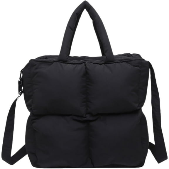Soft Puffer Tote Bag for Women, Small Quilted Puffy Handbag Cotton Padded Trendy Satchel Shoulder Crossbody Purse