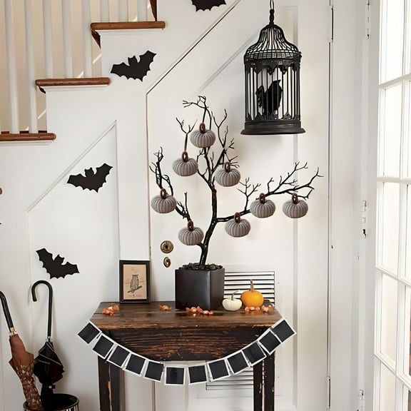 Soft Pumpkin Tree Decorations for Thanksgiving,Halloween & Fall - 2 Inch Fabric Hanging Ornaments for Home,Party,Door,Window,Ceiling & Tree Decor