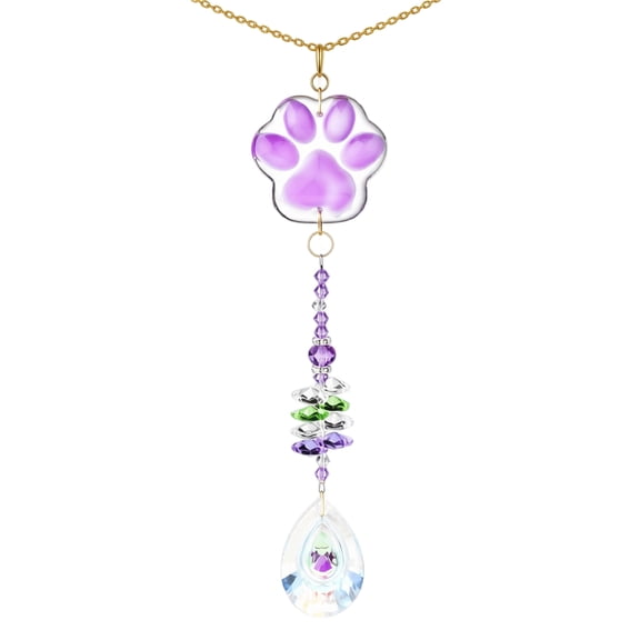 Soft Purple Paw-Shaped Wind Chime Charm with Violet Beads – Lightweight Sunlight-Catching Decor for Windowsills, Porches, Reading Nooks & Memorial Spaces
