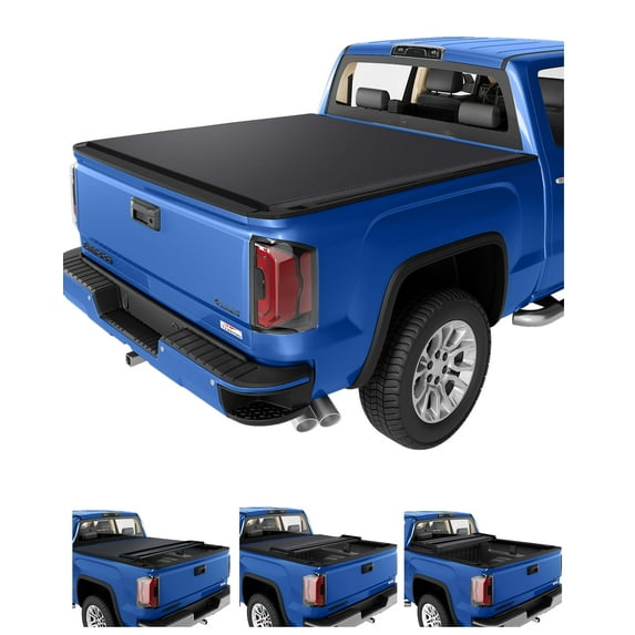 Soft Quad-fold Truck Bed Tonneau Cover Compatible for 2019-2023 Silver-ado&GMCSier-ra1500,Soft Fourth Folding Pickup Bed Cover,5.8 Ft/6.6Ft