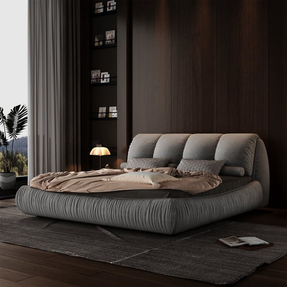 Soft Queen Bed Frame With Headboard,Upholstered Platform Bed Frame With Oversized Padded Backrest And Solid Wood Frame For Bedroom,Apartment Room,Gray