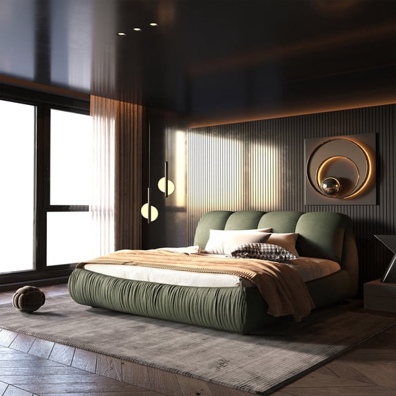 Soft Queen Bed Frame With Headboard,Upholstered Platform Bed Frame With Oversized Padded Backrest And Solid Wood Frame For Bedroom,Apartment Room,Green
