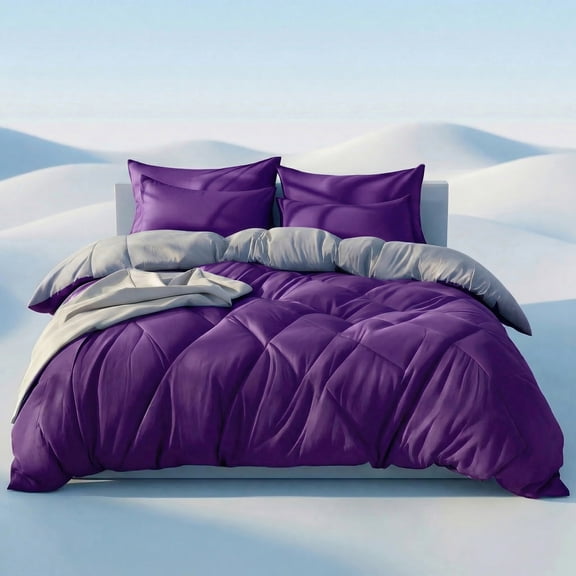 Soft Quilt Set, 2/3-Piece Bedding, All-Season Lightweight Quilted Bed Set with Pillowcase for All Bed Sizes(Light gray&Purple Queen)