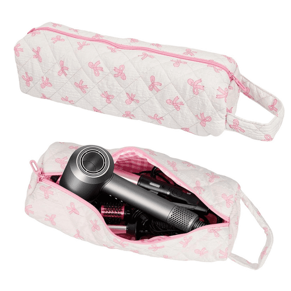 Soft Quilted Hair Tools Travel Bag Hair Styling Accessories Storage Case for Cosmetics Toiletry Organizer Gift for Women (B)