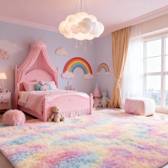Soft Rainbow Area Rugs for Girls Room, Fluffy Colorful Rugs Cute Floor Carpets Shaggy Playing Mat for Kids Baby Girls Bedroom Nursery Room, 8'×10',Rainbow