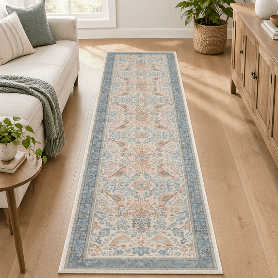 Soft Red Blue 2x10 Long Hallway Runner Rug Boho Farmhouse For Mudroom ...