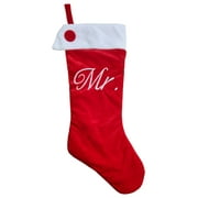Soft Red & White Velvet Embroidered Mr. Groom Holiday Christmas Stocking