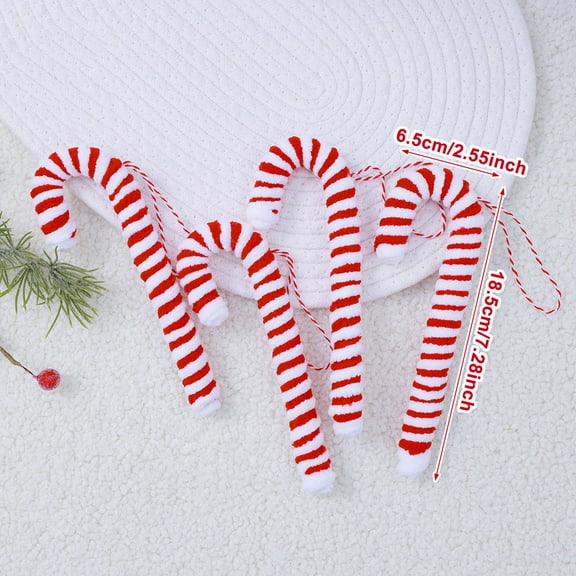 Soft Red and White Striped Fabric Candy Cane Ornament for Christmas Tree Decorations and Holiday Crafts