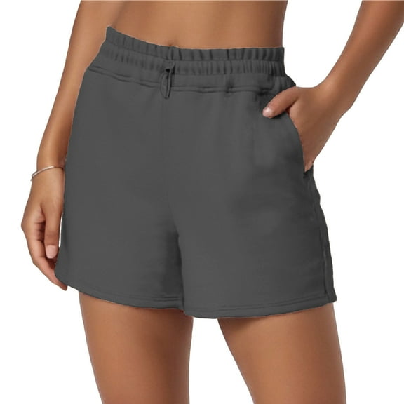 Soft Relaxed Shorts For Women Adjustable Shockcord High Waist Casual Shorts With Pockets