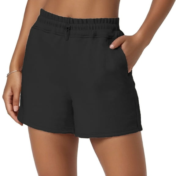 Soft Relaxed Shorts For Women Adjustable Shockcord High Waist Casual Shorts With Pockets