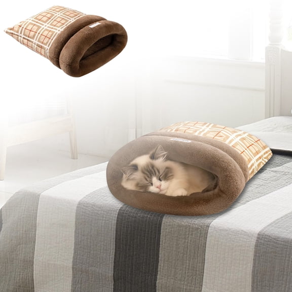 Soft Reversible Sleeping for Indoor Cats and Small Cozy Warm Bed with Portable Handle for Pet Comfort