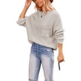 thumbnail image 1 of Soft Ribbed Knit Pocket Sweater Top Relaxed Loose Fit Oversized for Women Beige X-Large, 1 of 5