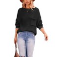 thumbnail image 1 of Soft Ribbed Knit Pocket Sweater Top Relaxed Loose Fit Oversized for Women Black Medium, 1 of 4