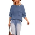 thumbnail image 1 of Soft Ribbed Knit Pocket Sweater Top Relaxed Loose Fit Oversized for Women Blue Large, 1 of 4