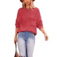 thumbnail image 1 of Soft Ribbed Knit Pocket Sweater Top Relaxed Loose Fit Oversized for Women Red Small, 1 of 4