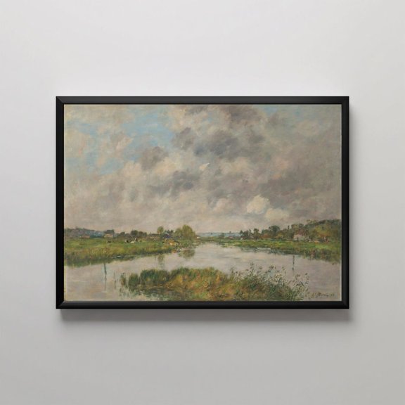 Soft River Landscape Cloudy Sky Art