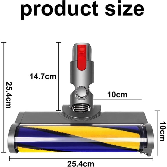 Soft Roller Brush Head for  V7 V8 V10 V11 V15 Cyclone Cordless Vacuum Cleaner - Quick-Release Attachment with Green LED Cleaning Light for Hardwood, Marble, Tile & Pet Hair Removal