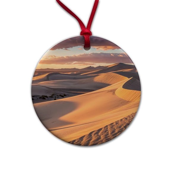 Soft Rolling Sand Dunes At Golden Hour Desert Christmas Tree Holiday Round Ceramic Ornament