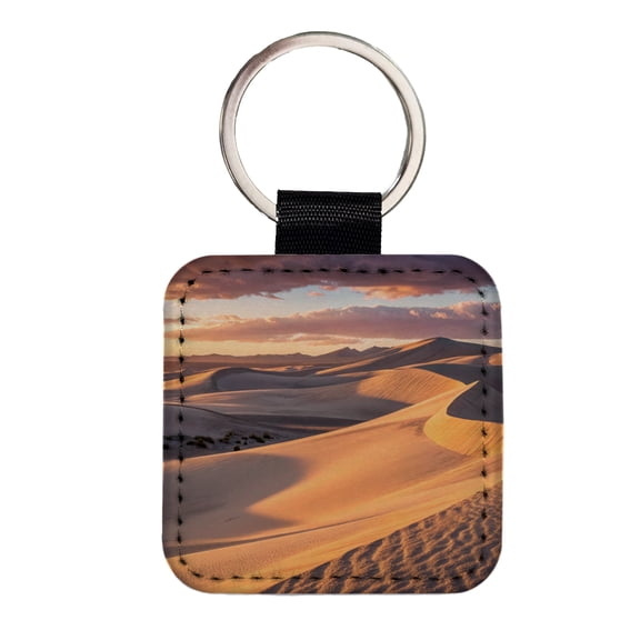Soft Rolling Sand Dunes At Golden Hour Desert Faux Leather Square Keychain