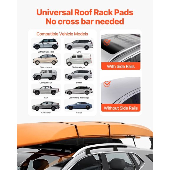Soft Roof Rack Pads, 15.5-Inch Universal Car Roof Rack Pads, 176LBS Loading Capacity Luggage Kayak Carrier with Portable Storage Bag for SUP Canoe Sno