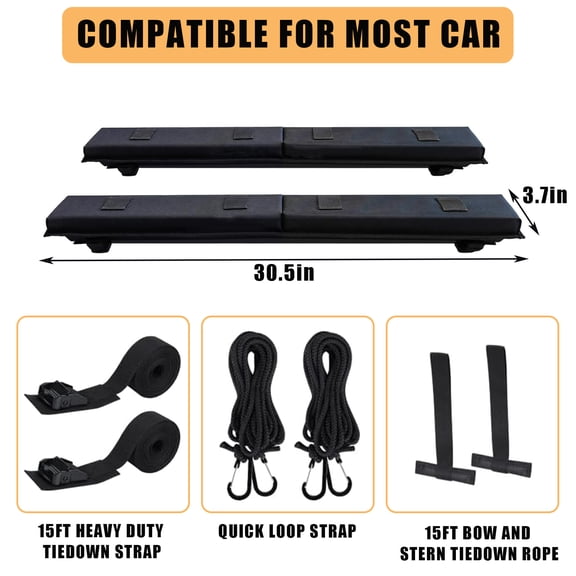 Soft Roof Rack Pads for Crossbars Protective, Water-Resistant Pads Surfboard Car Rack SUP Kayak Canoe, Universal for Cross Bars, Include 2 Tie Down Straps, Ropes, Hood Loops and Storage Bag